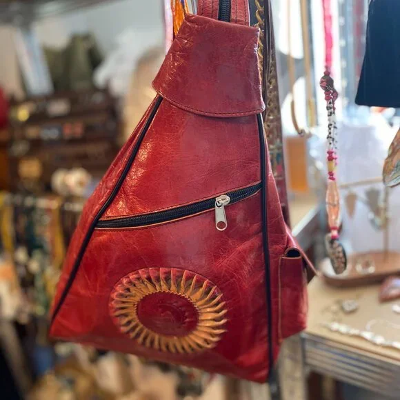 Egyptian Red Leather Backpack Made in Egypt - Picture 3 of 6